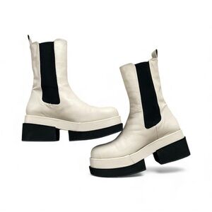 Paloma Barcelo Aimar Ivory Platform Luxury Spanish Leather Boots 40 Chelsea
